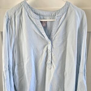 Chico's Chambray Light Chambray Cotton Long Flutter Sleeve Button Sz 3